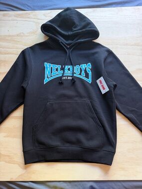 NELKBOYS Black Hoodie with Teal Chest Logo